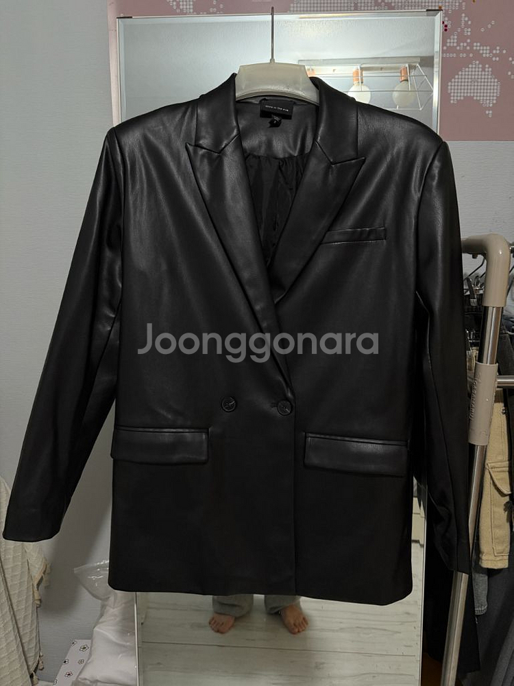오버핏 블랙 레더 자켓--0