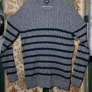 L 유니클로 코튼 캐시미어 슬림핏 꽈배기 니트