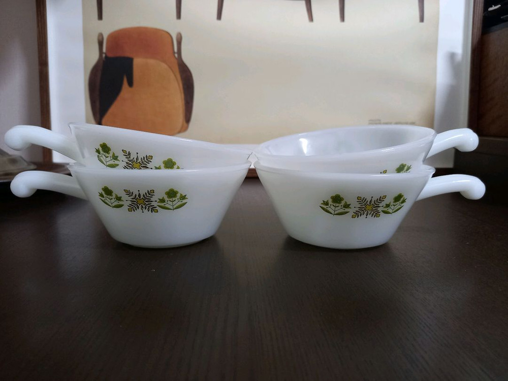 [미사용품]빈티지 앵커호킹 핸들 스프 볼 (커스타드 볼), 파이어 킹--2