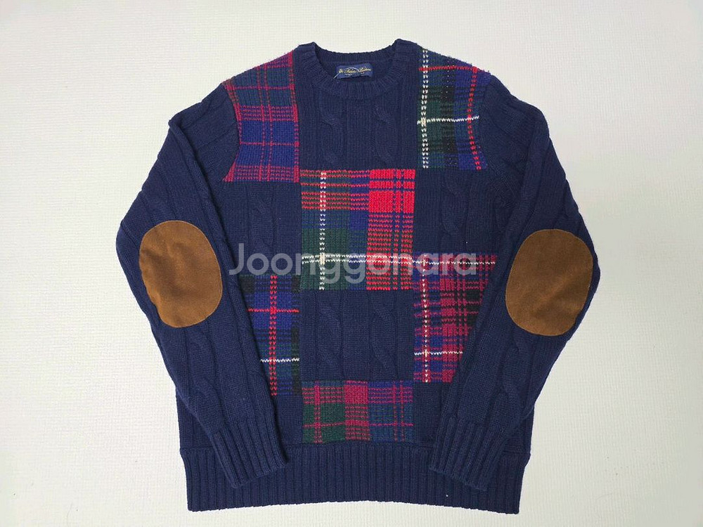 새제품 브룩스 브라더스 타탄 체크 케이블 울 니트 스웨터--6