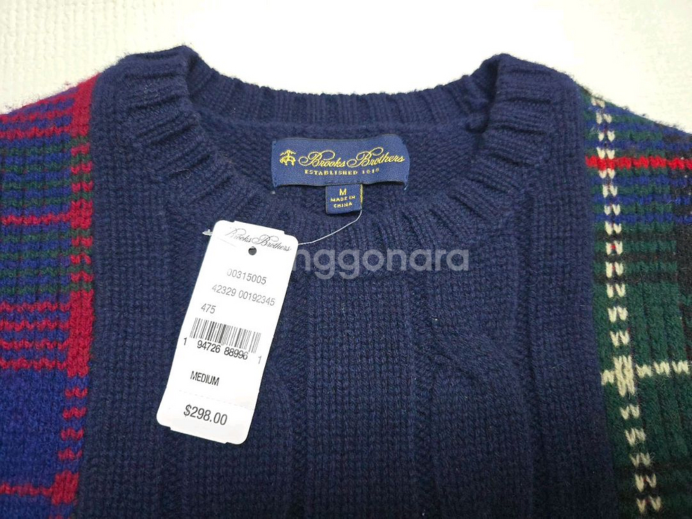 새제품 브룩스 브라더스 타탄 체크 케이블 울 니트 스웨터--8