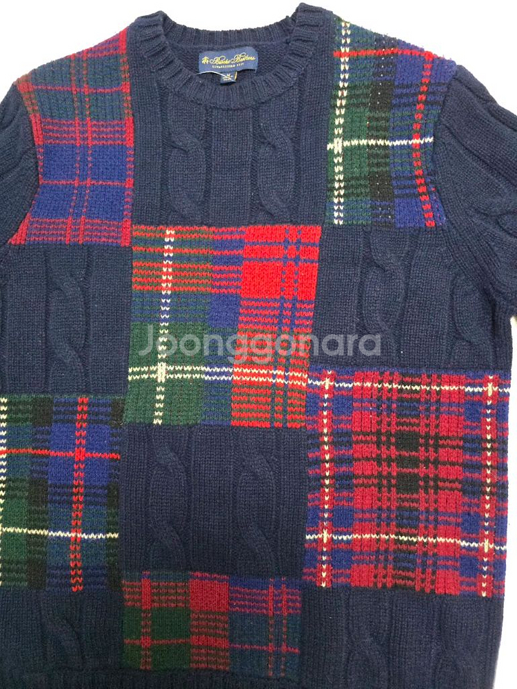 새제품 브룩스 브라더스 타탄 체크 케이블 울 니트 스웨터--3