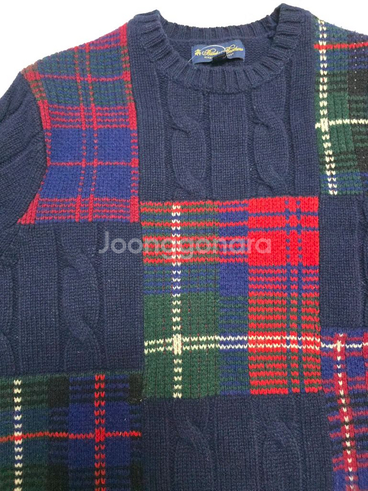 새제품 브룩스 브라더스 타탄 체크 케이블 울 니트 스웨터--4
