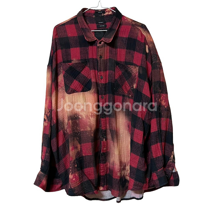 R13 드롭 넥 레드 버팔로 오버다이 워크 셔츠--0