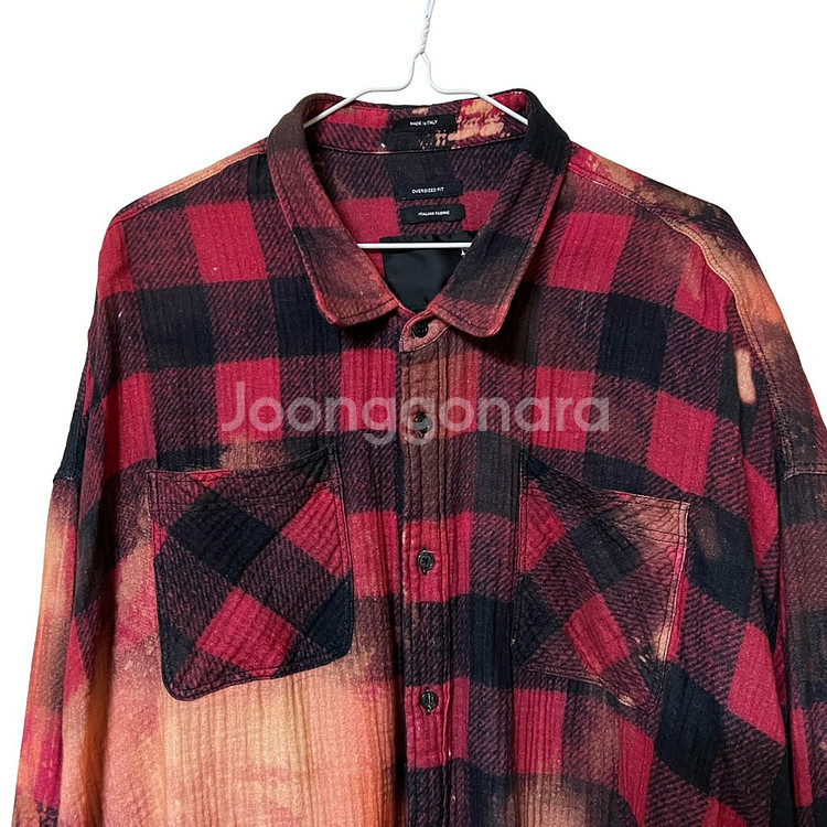 R13 드롭 넥 레드 버팔로 오버다이 워크 셔츠--1