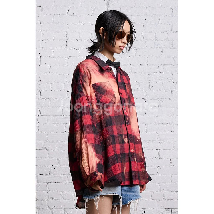 R13 드롭 넥 레드 버팔로 오버다이 워크 셔츠--7