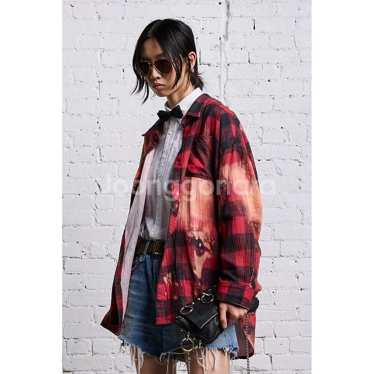 R13 드롭 넥 레드 버팔로 오버다이 워크 셔츠--5