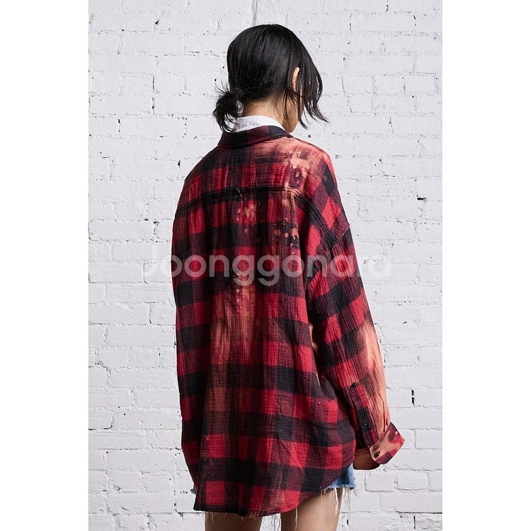 R13 드롭 넥 레드 버팔로 오버다이 워크 셔츠--8