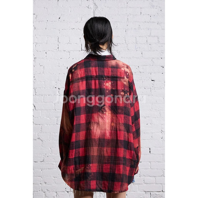 R13 드롭 넥 레드 버팔로 오버다이 워크 셔츠--9
