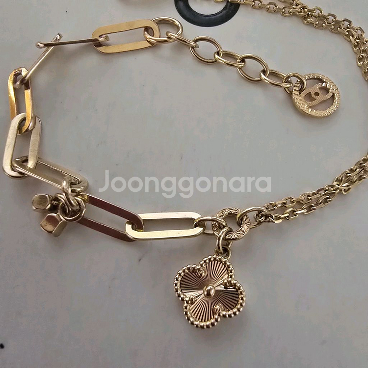 18k핑크골드 클립 두줄 팔찌--0