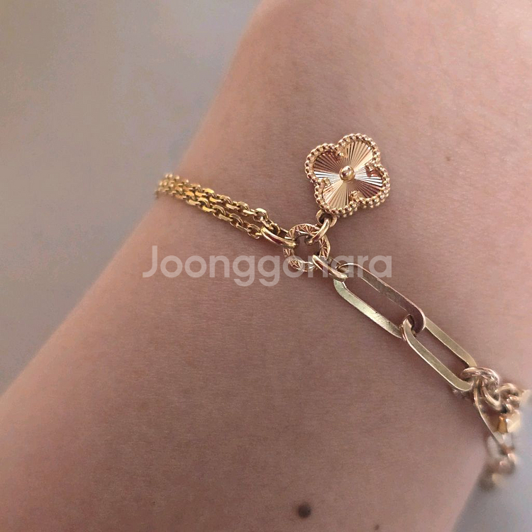 18k핑크골드 클립 두줄 팔찌--3