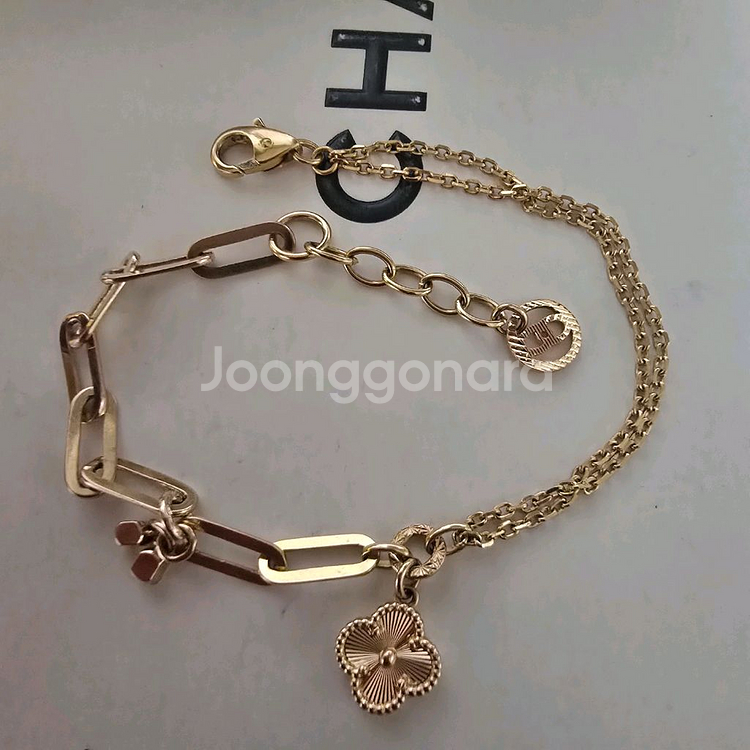 18k핑크골드 클립 두줄 팔찌--1