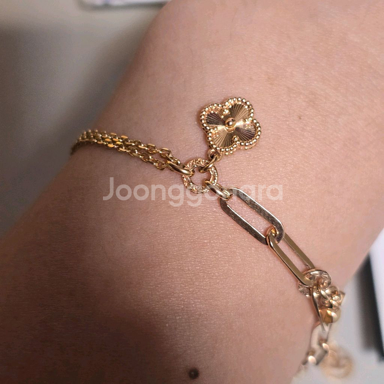 18k핑크골드 클립 두줄 팔찌--5