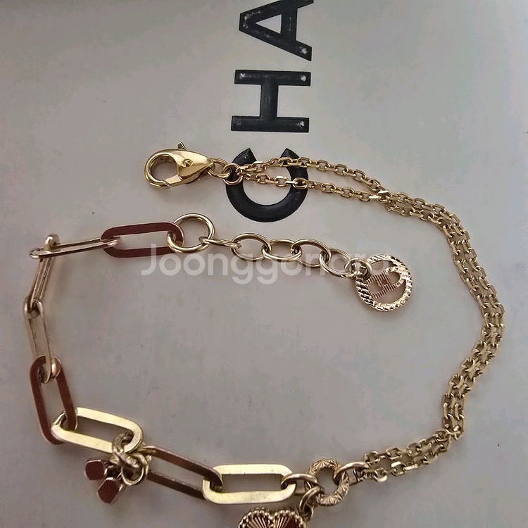 18k핑크골드 클립 두줄 팔찌--2