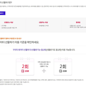 SKT LG U+ KT 엘지 유플러스 케이티 에스케이티 데이터 선물 1G 2G 1기가 2기가 1GB 2GB
