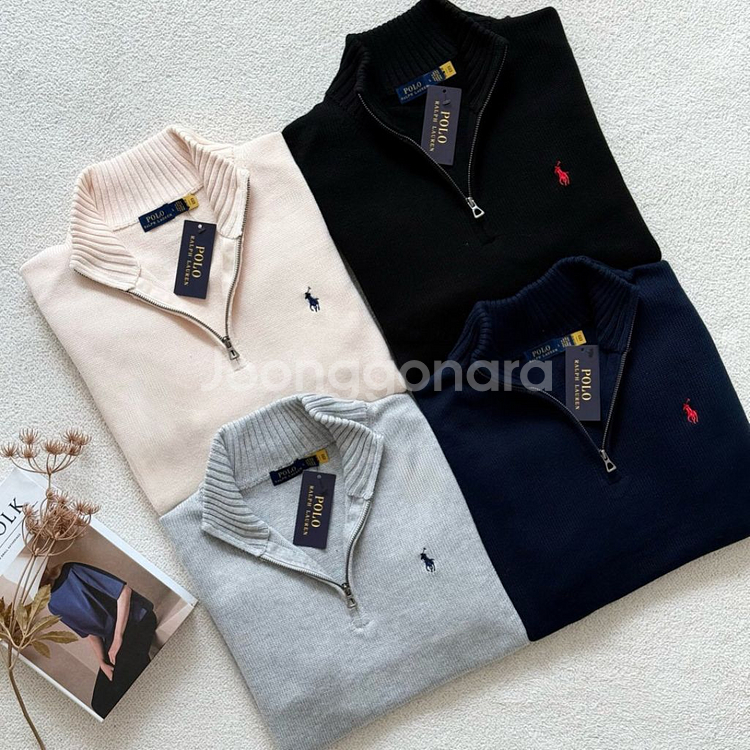 폴로 코튼 케이블 쿼터 지퍼 니트--0