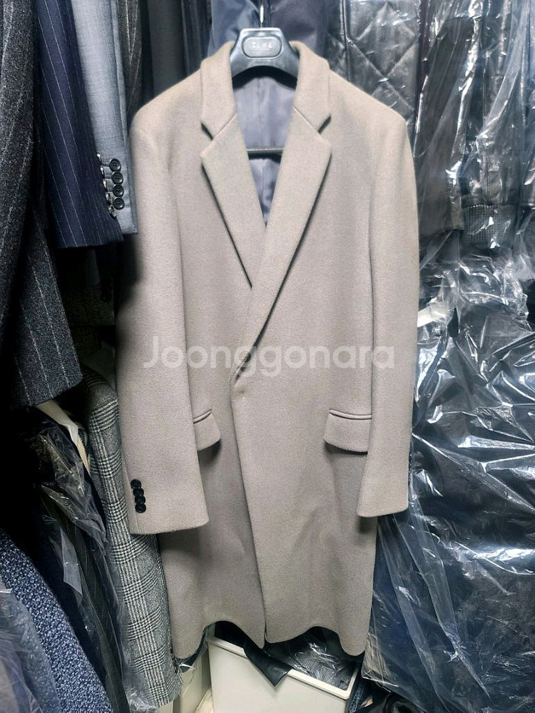 지오지아 And Z / 앤드지 세미오버핏 오트밀 그레이 사선 크롬비 반더블 코트 / 100~105--0