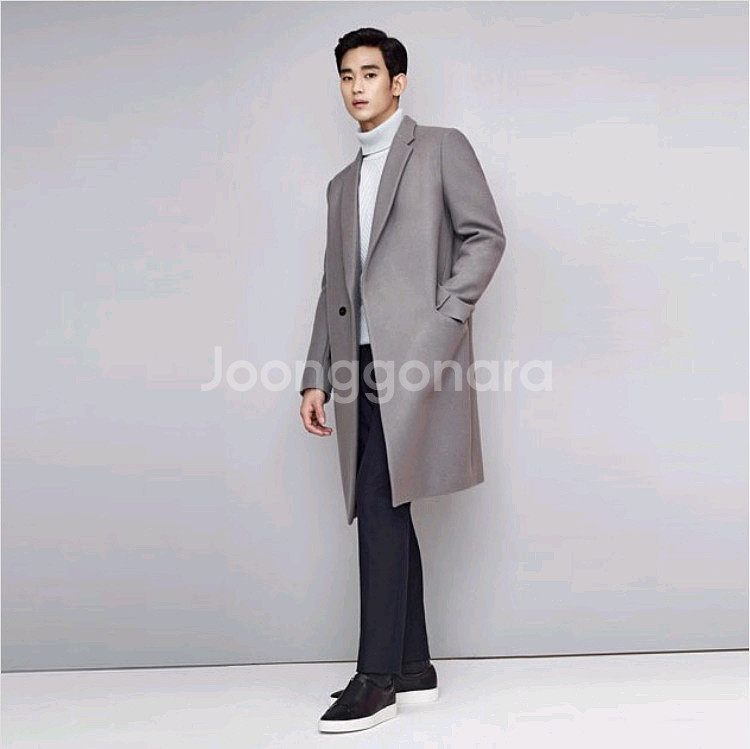 지오지아 And Z / 앤드지 세미오버핏 오트밀 그레이 사선 크롬비 반더블 코트 / 100~105--5