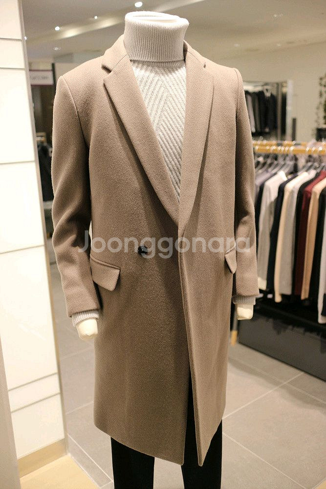 지오지아 And Z / 앤드지 세미오버핏 오트밀 그레이 사선 크롬비 반더블 코트 / 100~105--6