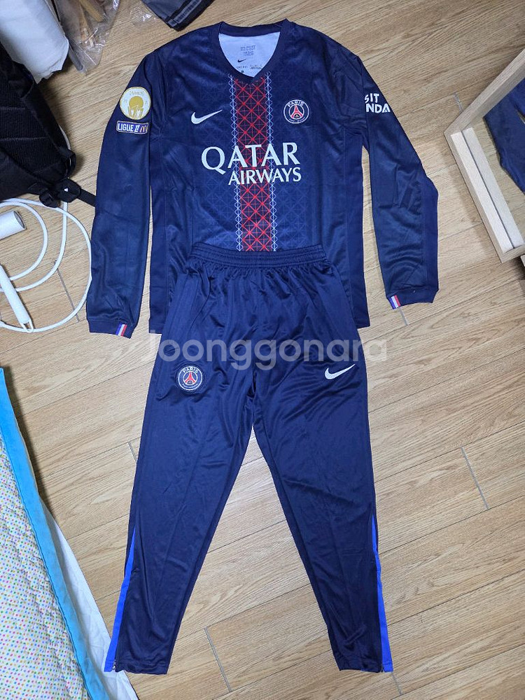 25-26시즌 PSG 이강인 축구 유니폼 축구복 상하의세트(긴팔+긴바지) 새상품 판매(사이즈 100)--0