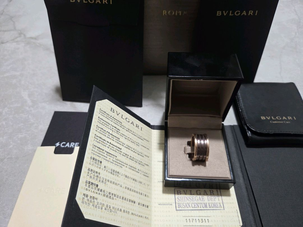 불가리 비제로원 로즈골드&브론즈 세라믹 4밴드 반지 이미지