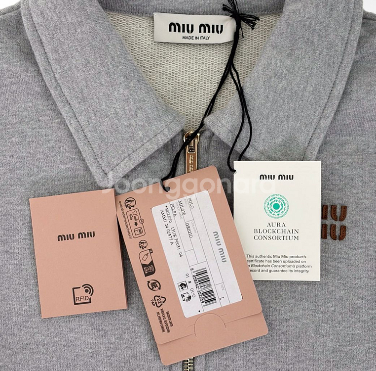 [L] 미우미우 하프 지퍼 오버핏 카라 스웻 셔츠 맨투맨 티셔츠 그레이--7