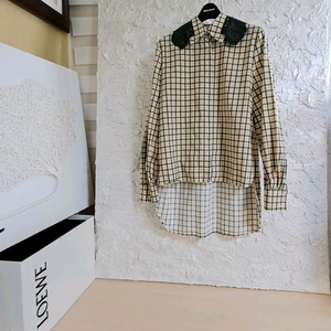 (55)정품 펜디 체크 레이스 셔츠블라우스