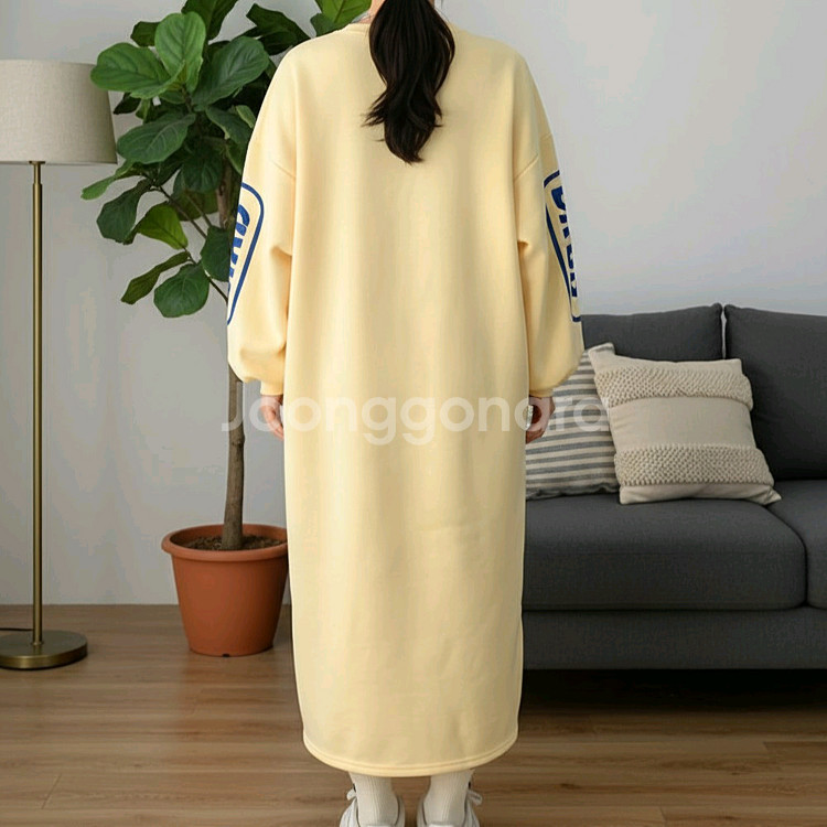 프린팅 기모 롱 데일리 루즈핏 원피스--4