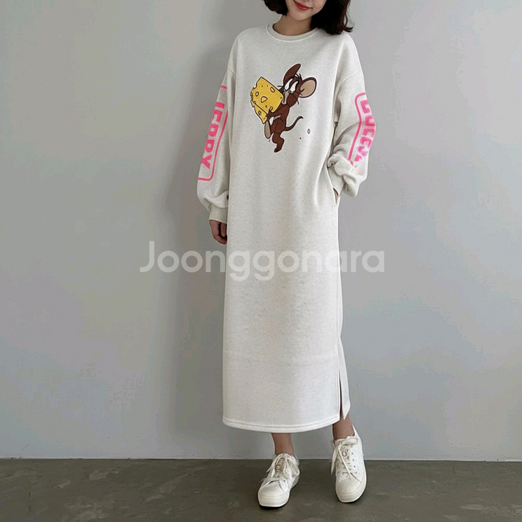 프린팅 기모 롱 데일리 루즈핏 원피스--0