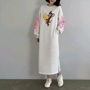 프린팅 기모 롱 데일리 루즈핏 원피스