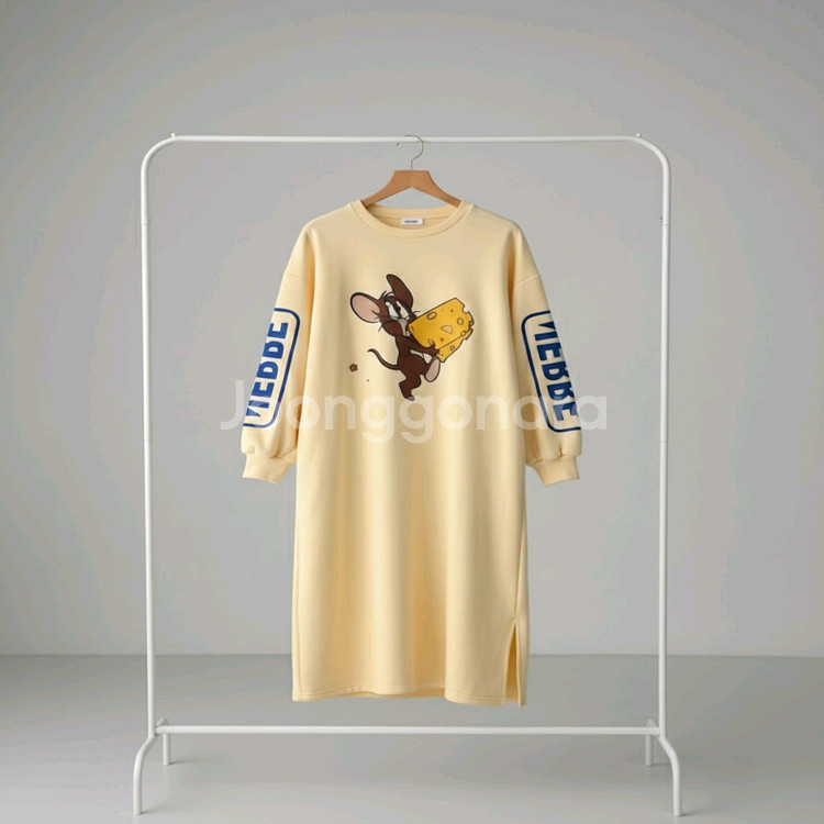 프린팅 기모 롱 데일리 루즈핏 원피스--7