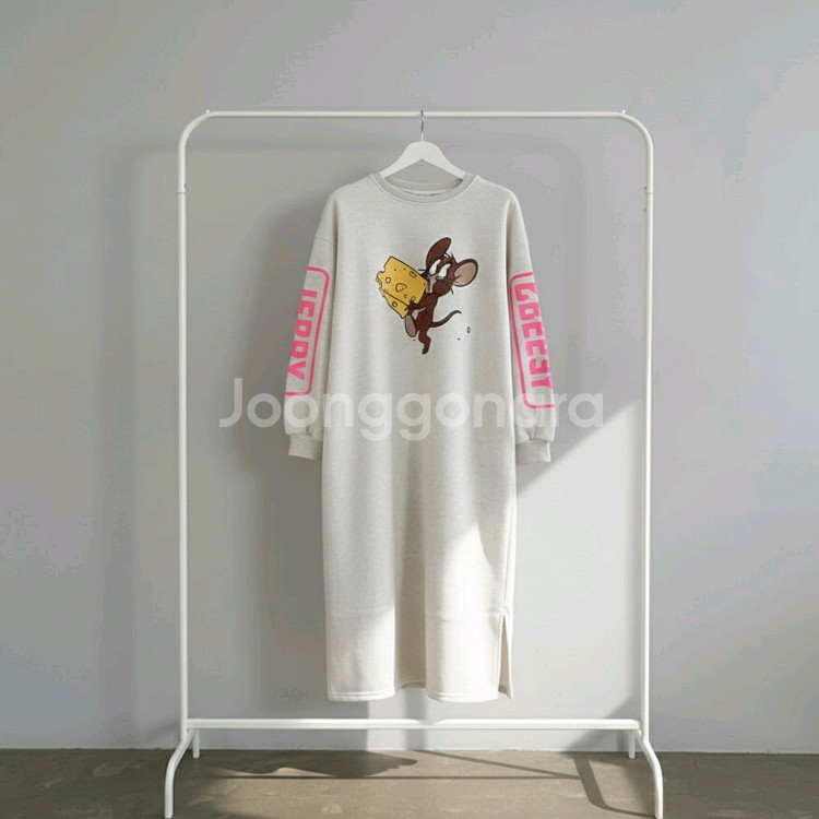 프린팅 기모 롱 데일리 루즈핏 원피스--8