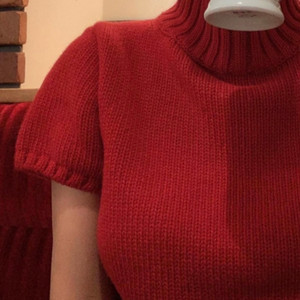 여성용 니트 터틀넥 반팔