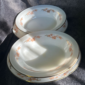 빈티지 오파롱 매화 밀크글라스 오벌 그릇 접시 그라탕기