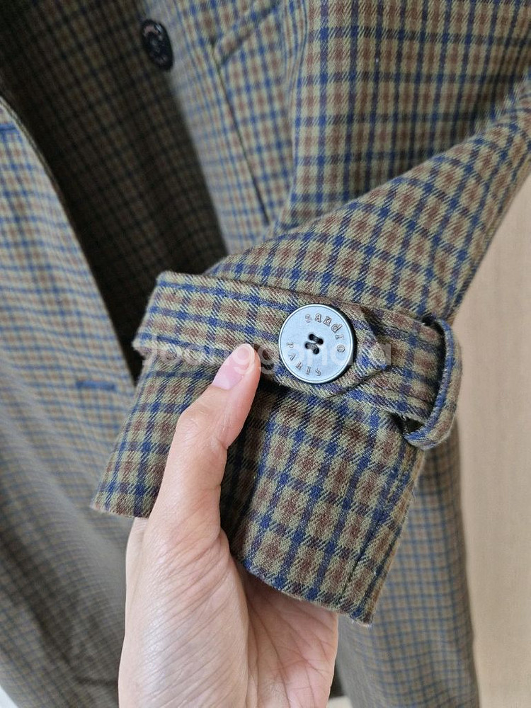 (신세경착용)산드로 체크 깅엄 트렌치코트 여성 롱코트--6