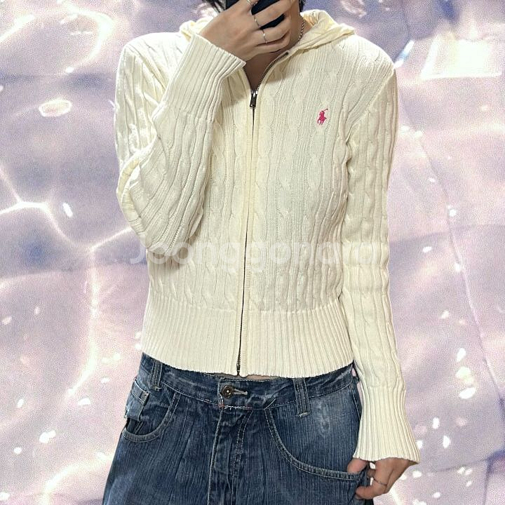 폴로 랄프로렌 꽈배기 니트 후드집업 아이보리 화이트 크림--0