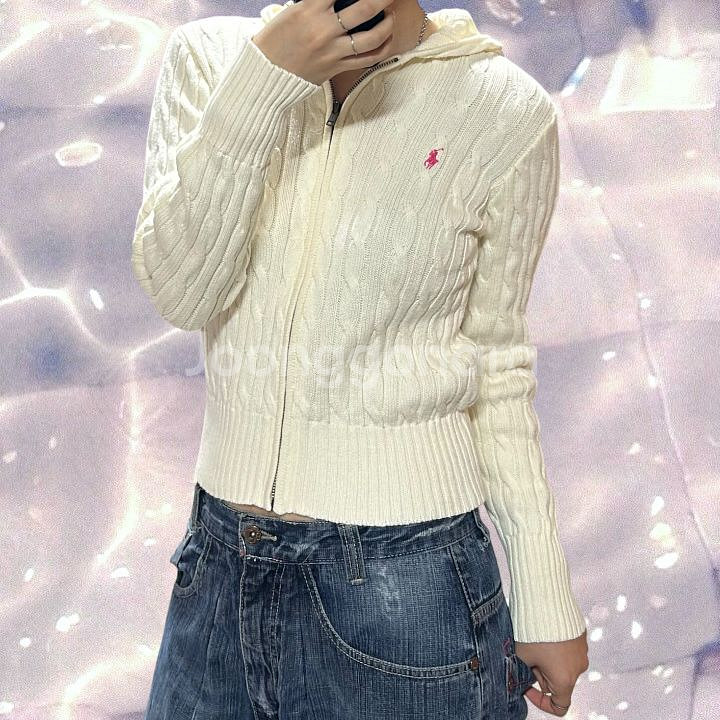 폴로 랄프로렌 꽈배기 니트 후드집업 아이보리 화이트 크림--1