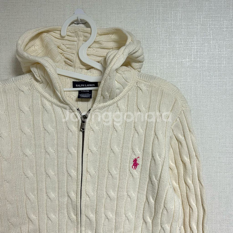 폴로 랄프로렌 꽈배기 니트 후드집업 아이보리 화이트 크림--3