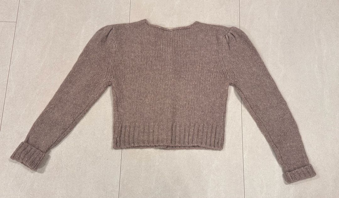 아모멘토 셔링 크롭 모헤어 가디건 더스트핑크 SHIRRING CROP CARDIGAN--4