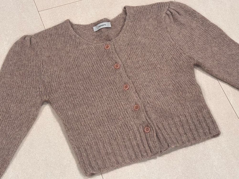 아모멘토 셔링 크롭 모헤어 가디건 더스트핑크 SHIRRING CROP CARDIGAN--2