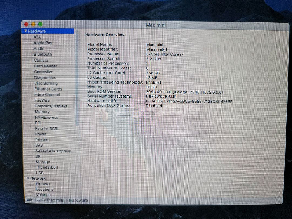 Mac Mini2018 A1993(i7-8700, 16GB) 최상급 판매합니다.--4