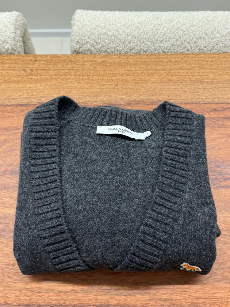 메종키츠네 베이비폭스 가디건 다크그레이--2
