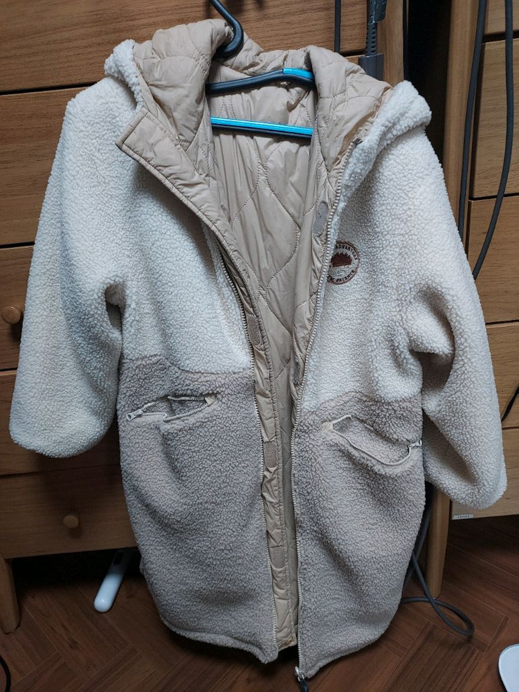 뉴발란스 뽀글이 후드 코트 150 롱기장 리버서블 퀼팅자켓--0