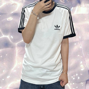 아디다스 화이트 블랙 링거 반팔 티셔츠 L