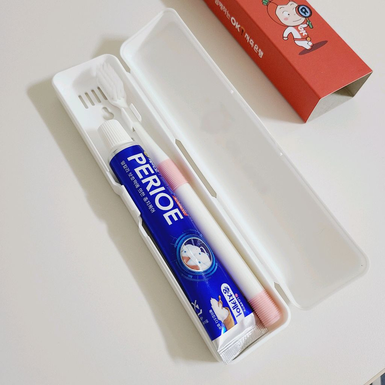 새상품 치약 칫솔 세트 페리오 휴대용 케이스 여행용 미세모 캠핑용품 사무실 국산 화이트 캐릭터 이미지