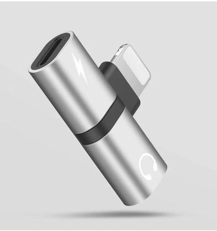 새 은색 차량용 8핀 T 듀얼 젠더 충전기 이어폰 동시 연결 고속 충전 미니 IOS 아이폰 스마트폰 변환 어댑터 이미지