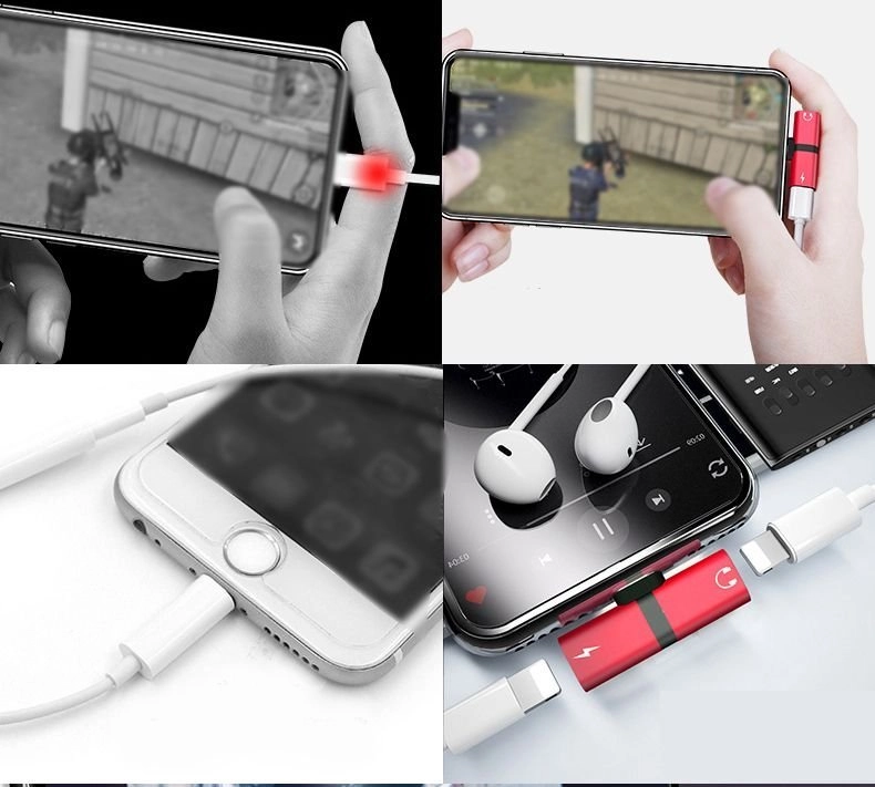 새 은색 차량용 8핀 T 듀얼 젠더 충전기 이어폰 동시 연결 고속 충전 미니 IOS 아이폰 스마트폰 변환 어댑터 이미지