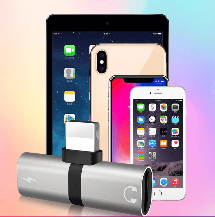 새 은색 차량용 8핀 T 듀얼 젠더 충전기 이어폰 동시 연결 고속 충전 미니 IOS 아이폰 스마트폰 변환 어댑터 이미지