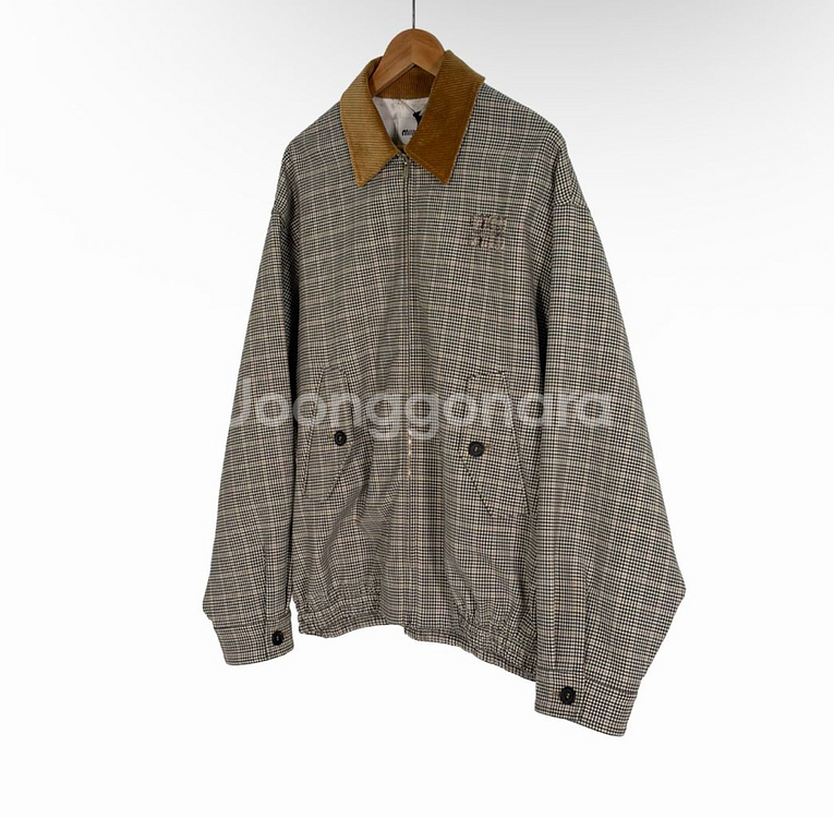 [40] 미우미우 25ss 더블 체크 위브 오버핏 울 블루종 자켓 브라운--1