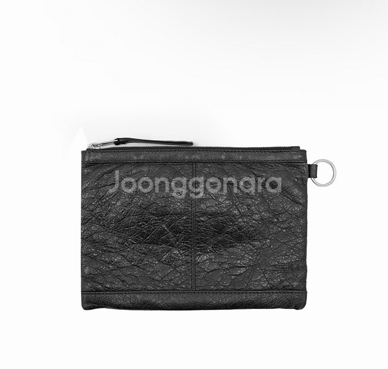 [S] 발렌시아가 모터 시티 클래식 클립 레더 클러치 파우치 스몰 블랙--1